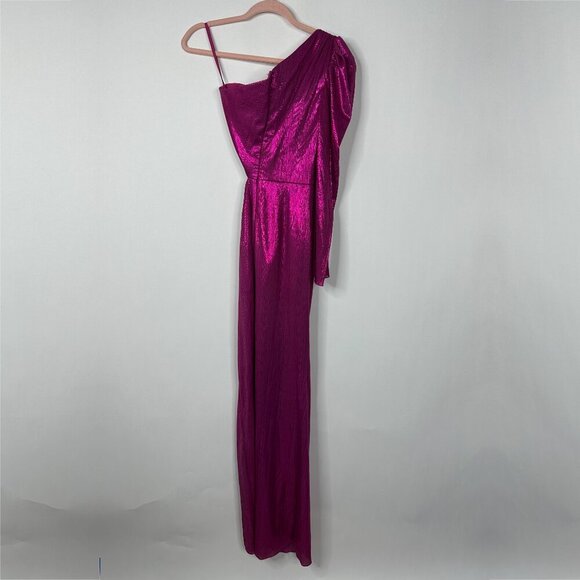 NWT Mac Duggal One-Shoulder Long Sleeve Cutout Gown Fuchsia XS #9808 - Picture 2 of 5